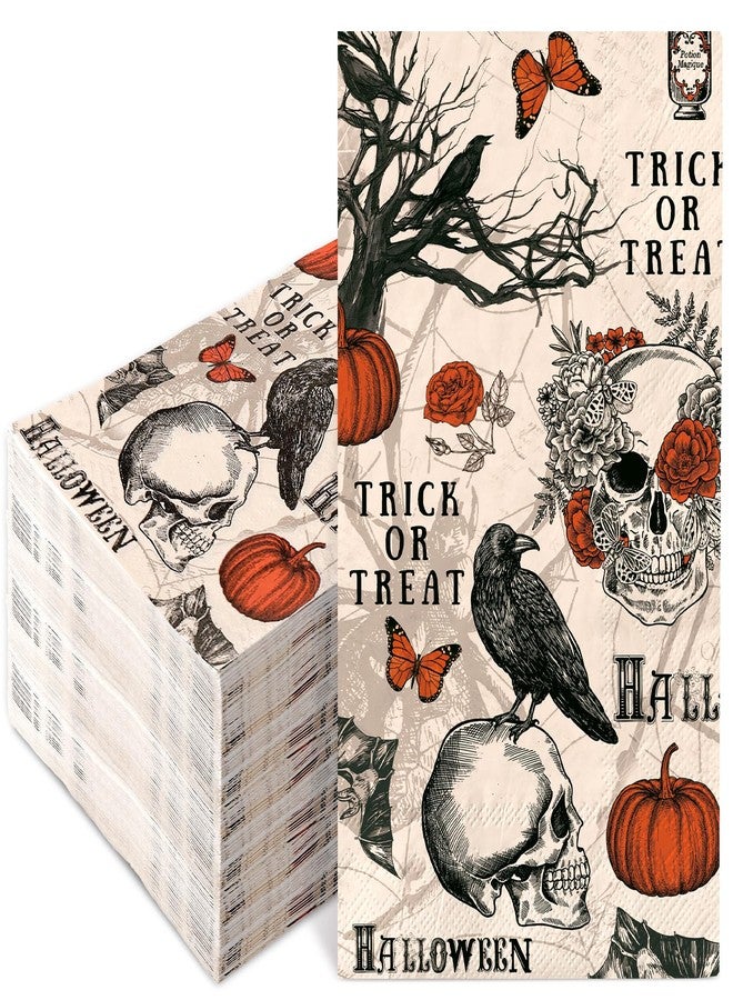 JarThenaAMCS مناديل ورقية للضيوف من JarThenaAMCS، 100 قطعة، بتصميمات قوطية على شكل جمجمة وخفاش وقرع، مناسبة للحمامات، بتصميم عتيق، للاستخدام مرة واحدة، مثالية لمستلزمات الحفلات المنزلية. - Image 1